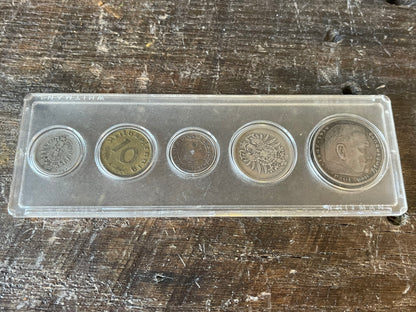 Complete WWII German Third Reich Coin Type Set Display – 5 Reichsmark to 1 Reichspfennig
