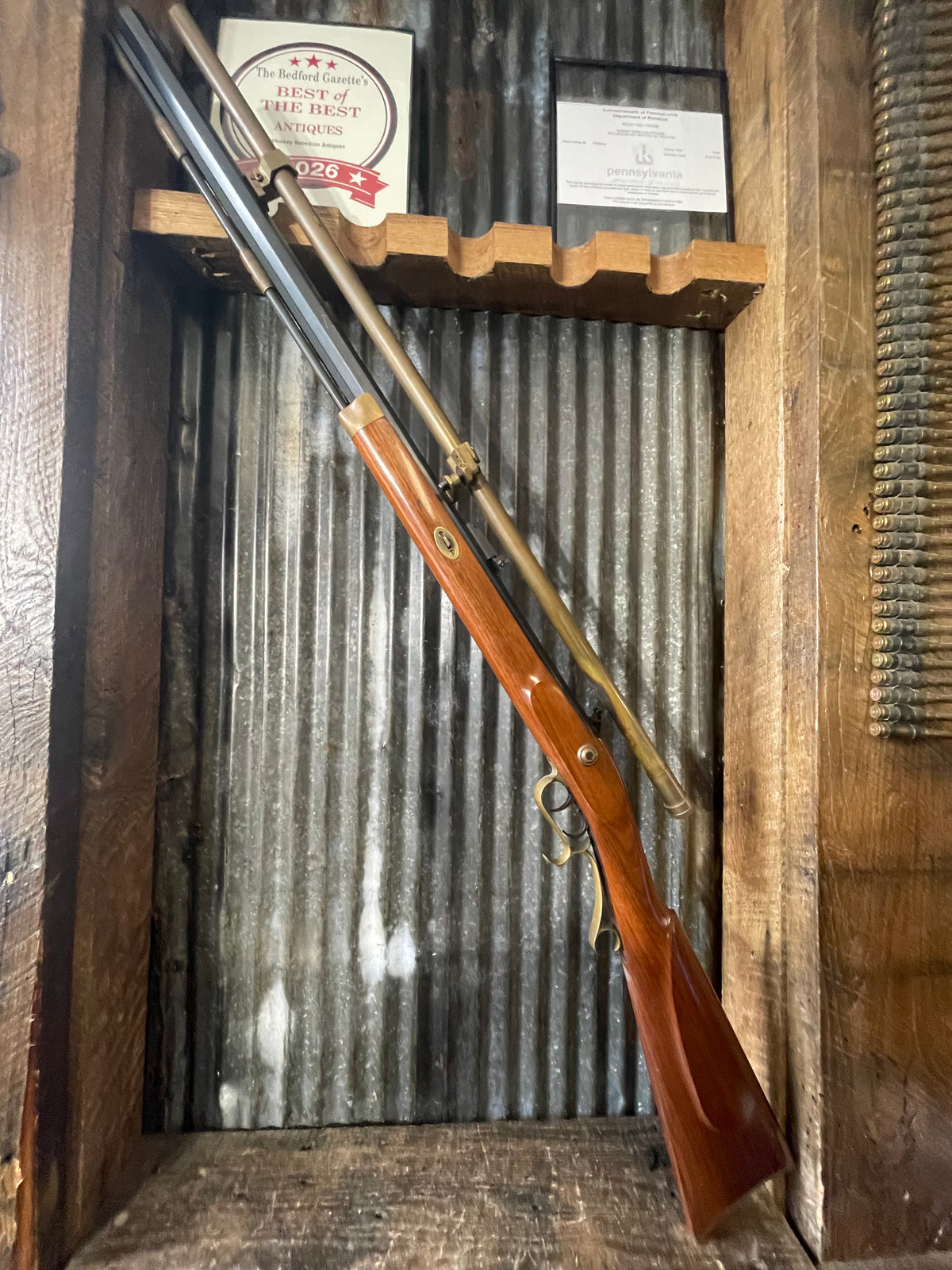 Thompson/Center Hawken .50 Caliber Muzzleloader – Lyman 4x Scope – Brass Accessories