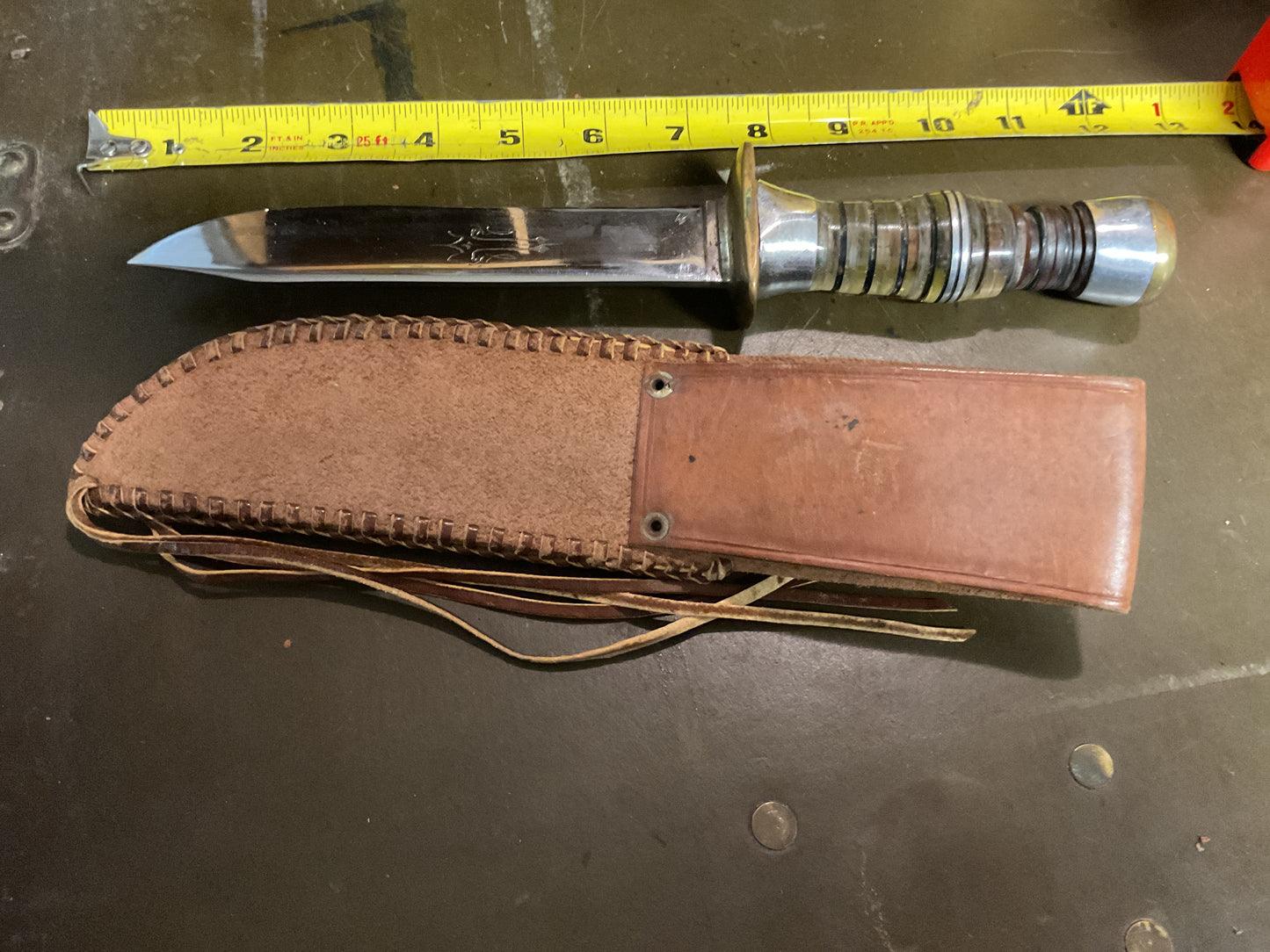 WWII Theatre Knife brown silver & clear handle