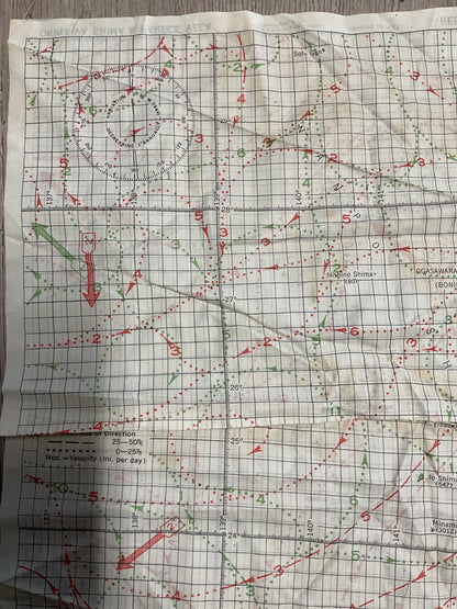 WWII U.S. Navy Pacific Ocean Cloth Navigation Chart-Ocean Currents Map-Original