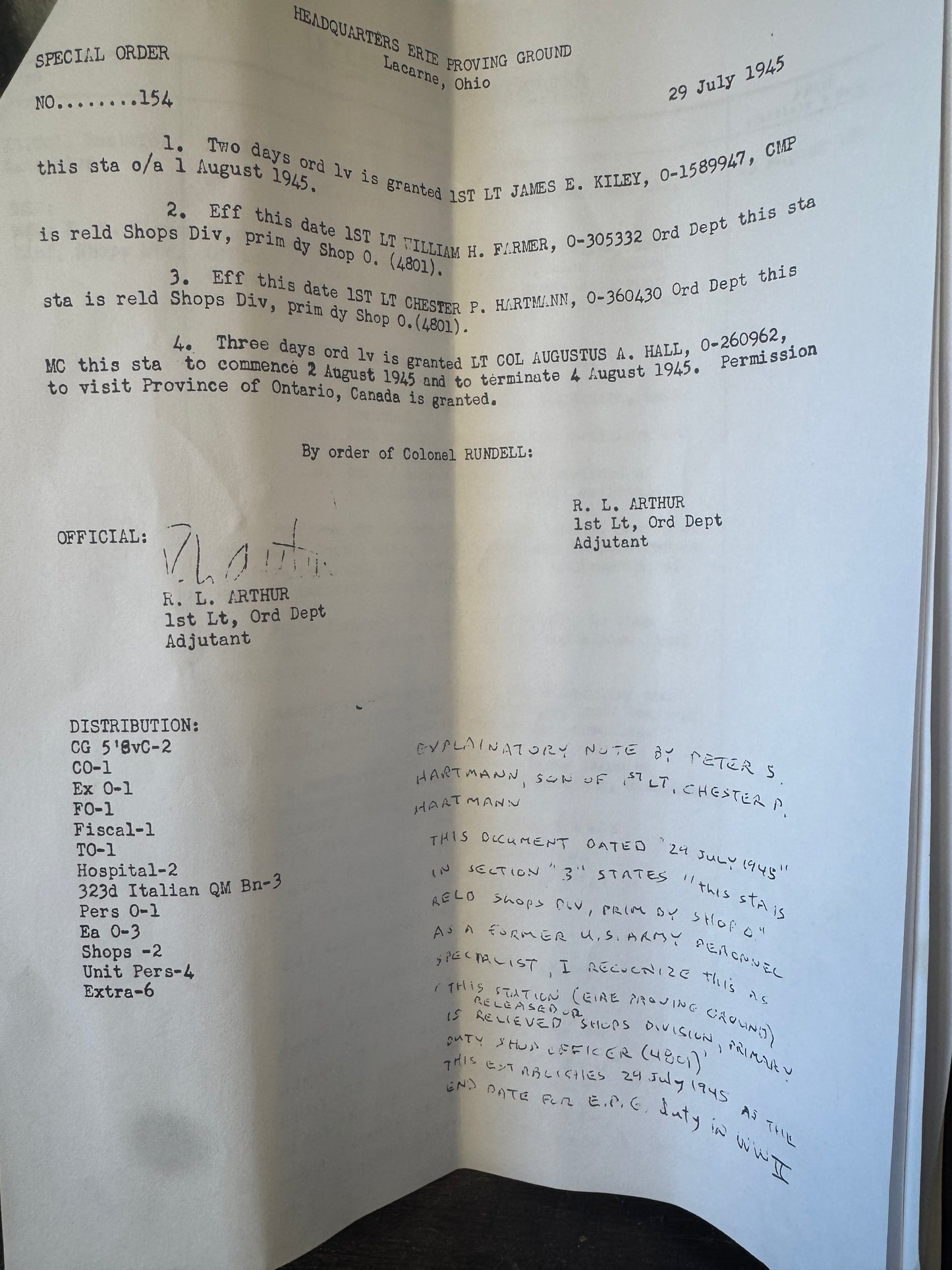 Documented WWII Officer-Made Miniature Brass Cannon “Long Tom” – Lt. Chester P. Hartmann, U.S. Army Ordnance Erie Proving Ground (E.P.G.), Ohio – 1944