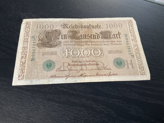 German 1000 Mark Reichsbanknote 1910