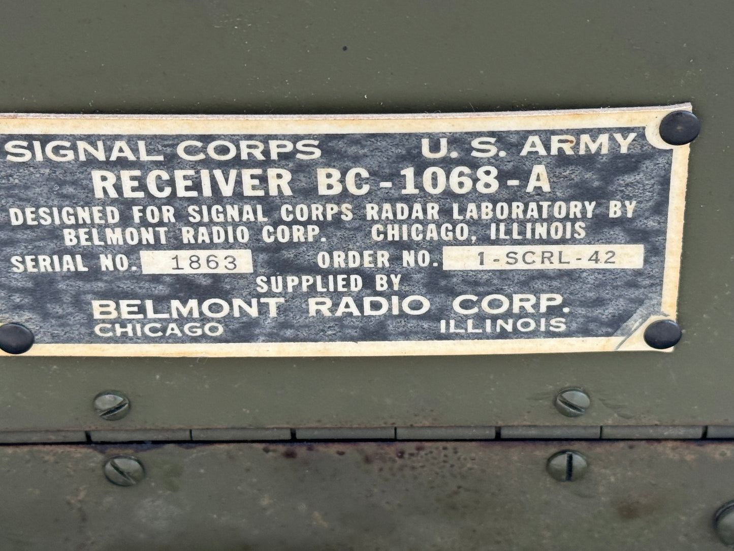 WWII U.S. Army Signal Corps Receiver BC-1068-A