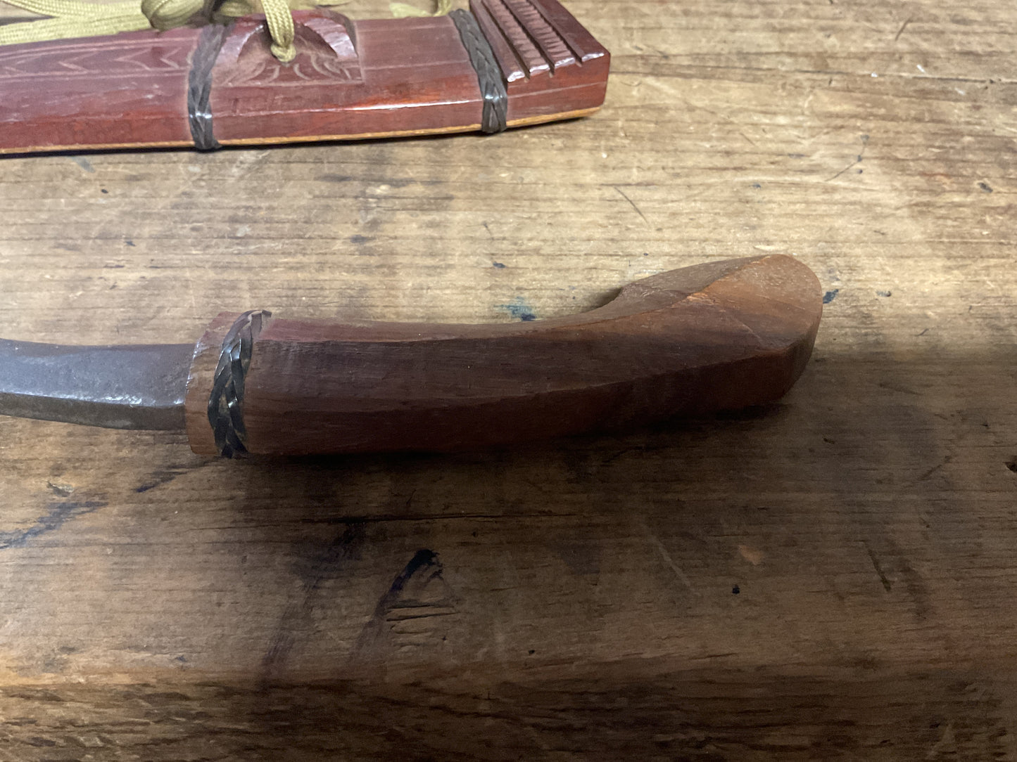 Vintage Southeast Asian Parang/Golok Knife w/ Carved Wooden Scabbard