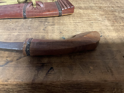 Vintage Southeast Asian Parang/Golok Knife w/ Carved Wooden Scabbard