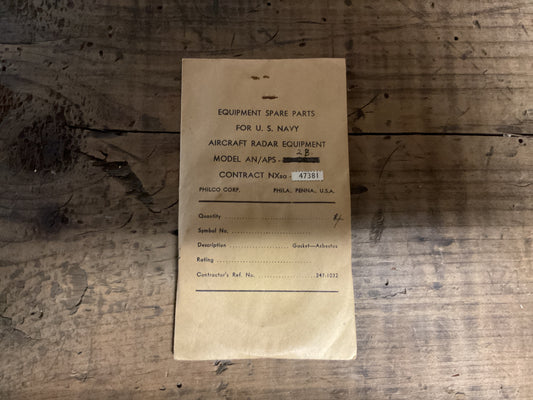 WWII U.S. Navy Radar Spare Parts Envelope-AN/APS-2B-Philco-SEALED