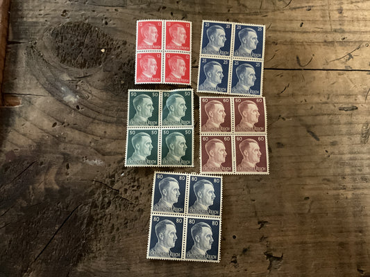 Original Third Reich Adolf Hitler Stamp Blocks (4)-Mint, Uncirculated Blocks of 4