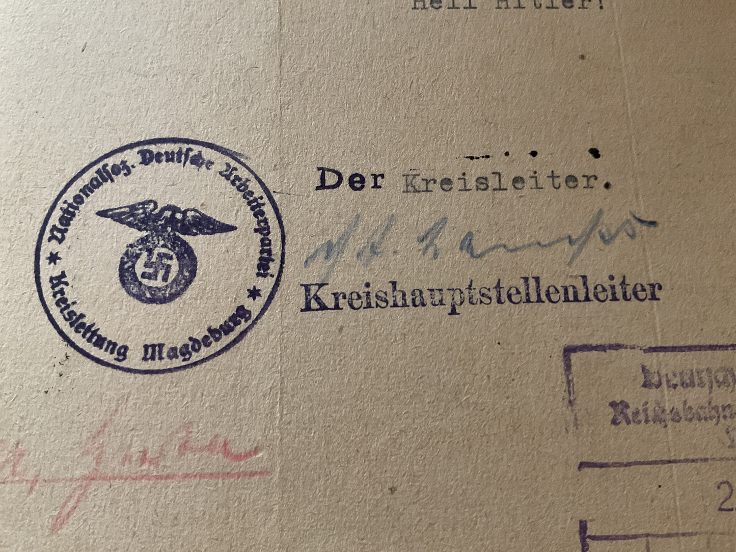Original 1942 Deutsche Reichsbahn Political Reliability Inquiry to the NSDAP-Confidential Personnel Screening Letter
