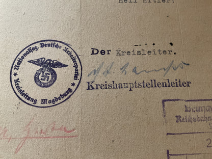 Original 1942 Deutsche Reichsbahn Political Reliability Inquiry to the NSDAP-Confidential Personnel Screening Letter