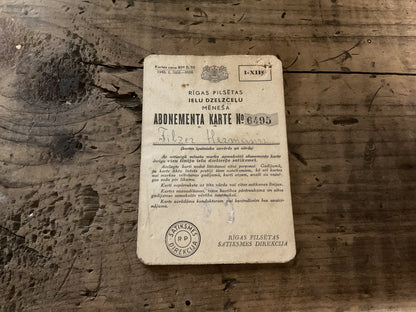 1943 Riga, Latvia Monthly Street Railway Pass w/ Photo
