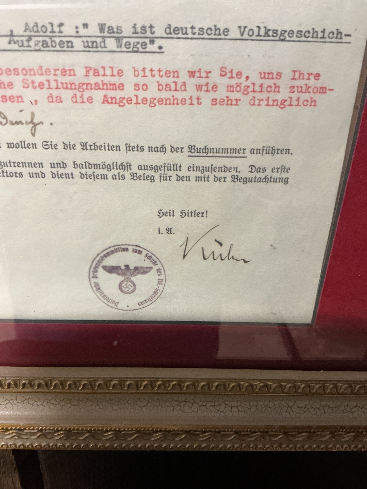 RARE!! 1937 Third Reich Party Official Examination Commission Letter-NSDAP Literary Review Commission-Berlin