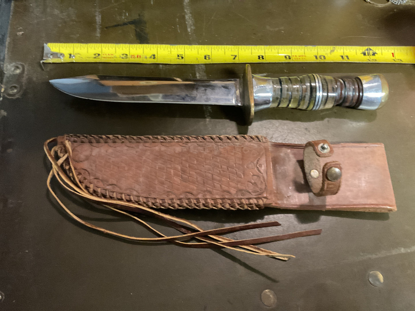 WWII Theatre Knife brown silver & clear handle