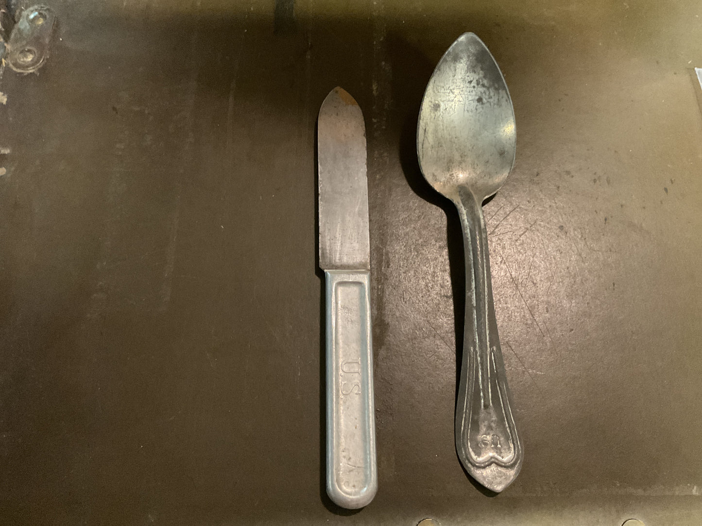 WWI US Mess Kit Spoon RIA 1904 & Aluminum Handled Knife LF&C 1917