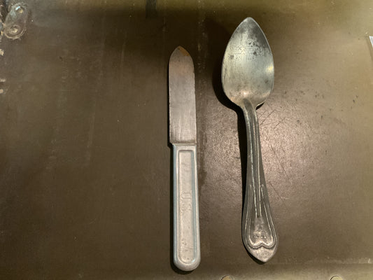 WWI US Mess Kit Spoon RIA 1904 & Aluminum Handled Knife LF&C 1917