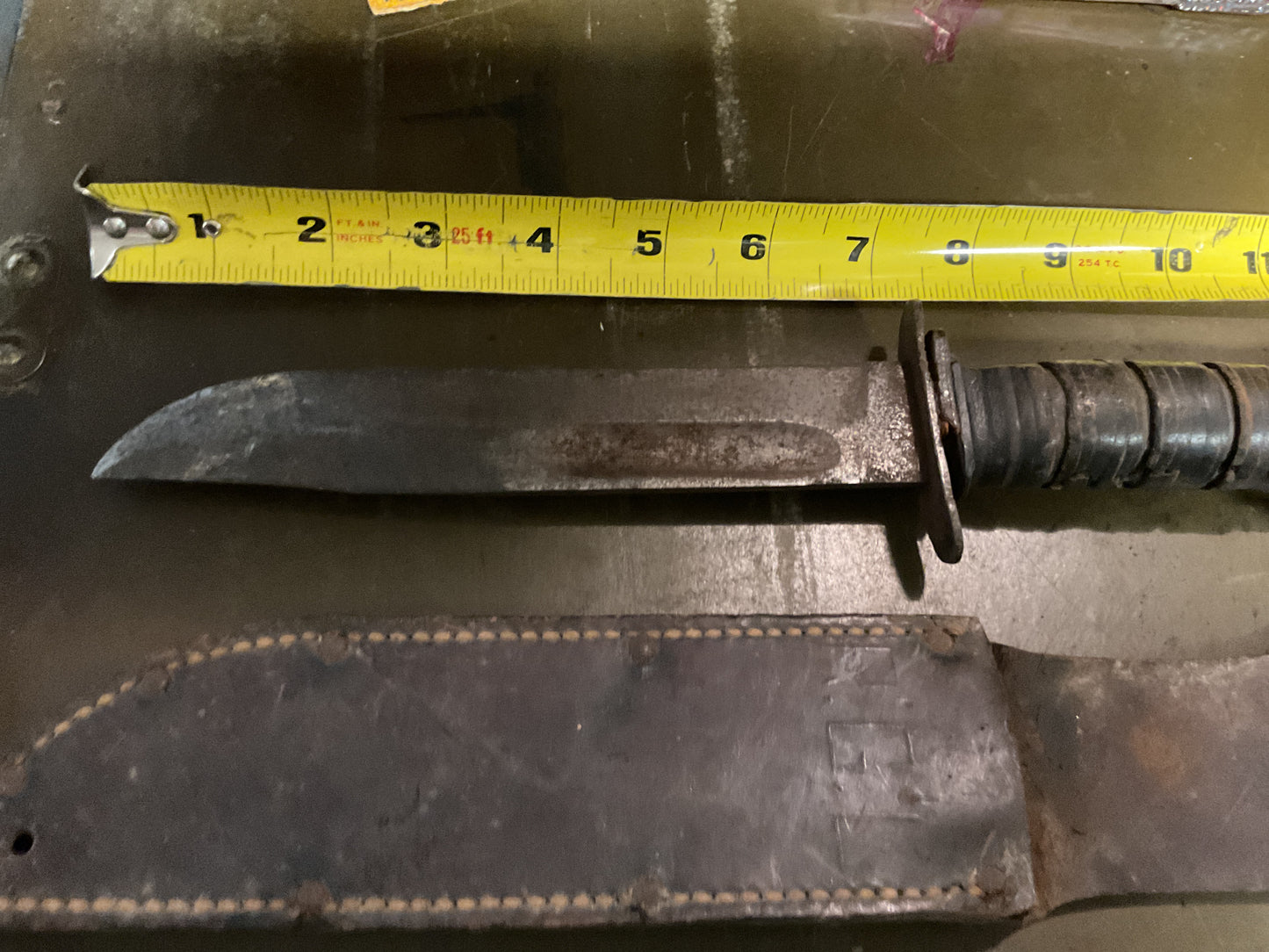 WWII Theatre Knife Black Handle Sheath Initialed