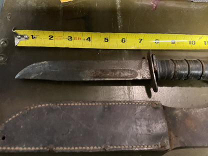 WWII Theatre Knife Black Handle Sheath Initialed