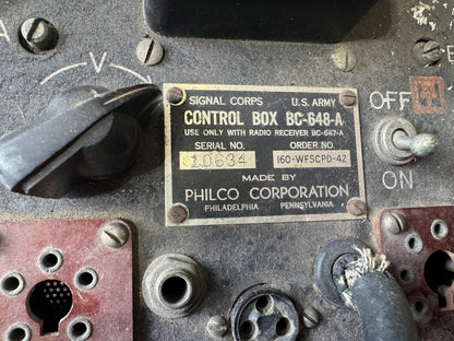 WWII U.S. Army Signal Corps BC-648-A Control Box with Meter – Philco