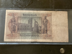 WWII Era Germany 5 Reichsmark Banknote