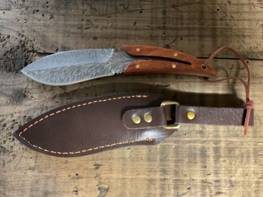 Custom feather Design Fixed Blade Knife w/ Leather Sheath