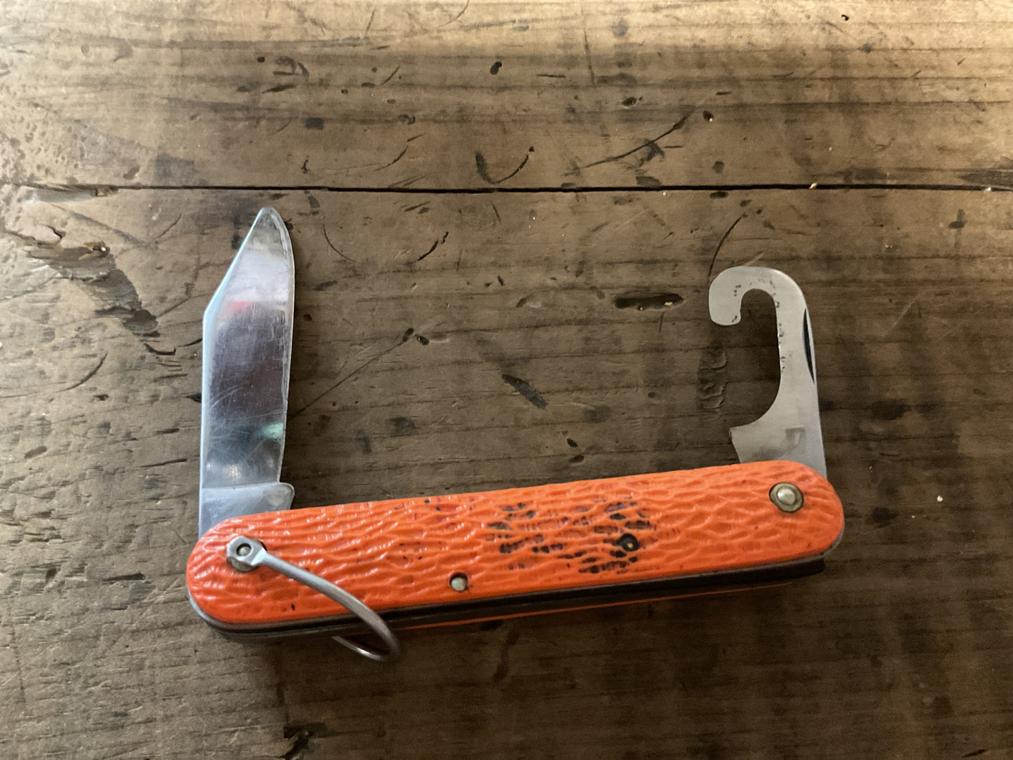Vintage Camillus U.S. Paratrooper Jump Knife w/ Orange Handles & Cutting Hook