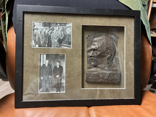 Framed Adolf Hitler Relief Plaque Display w/ Historical Photo’s