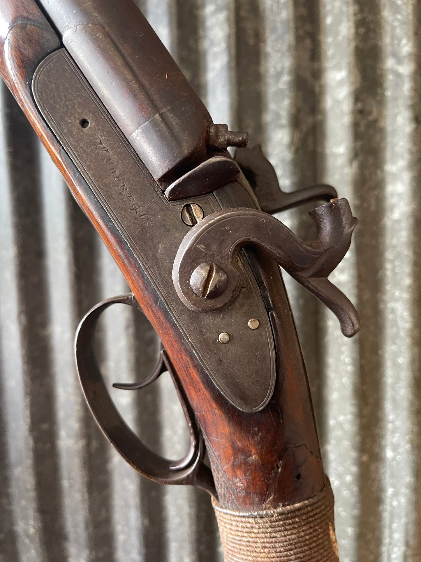 W. Moore Double Barrel Side-by-Side Percussion Shotgun 12 Gauge Antique Black Powder