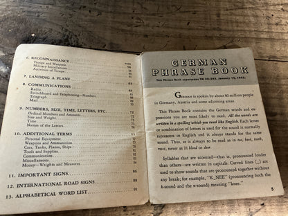 Original WWII U.S. Army German Phrases Book TM 30-606- Nov. 30, 1943 War Dept. Manual
