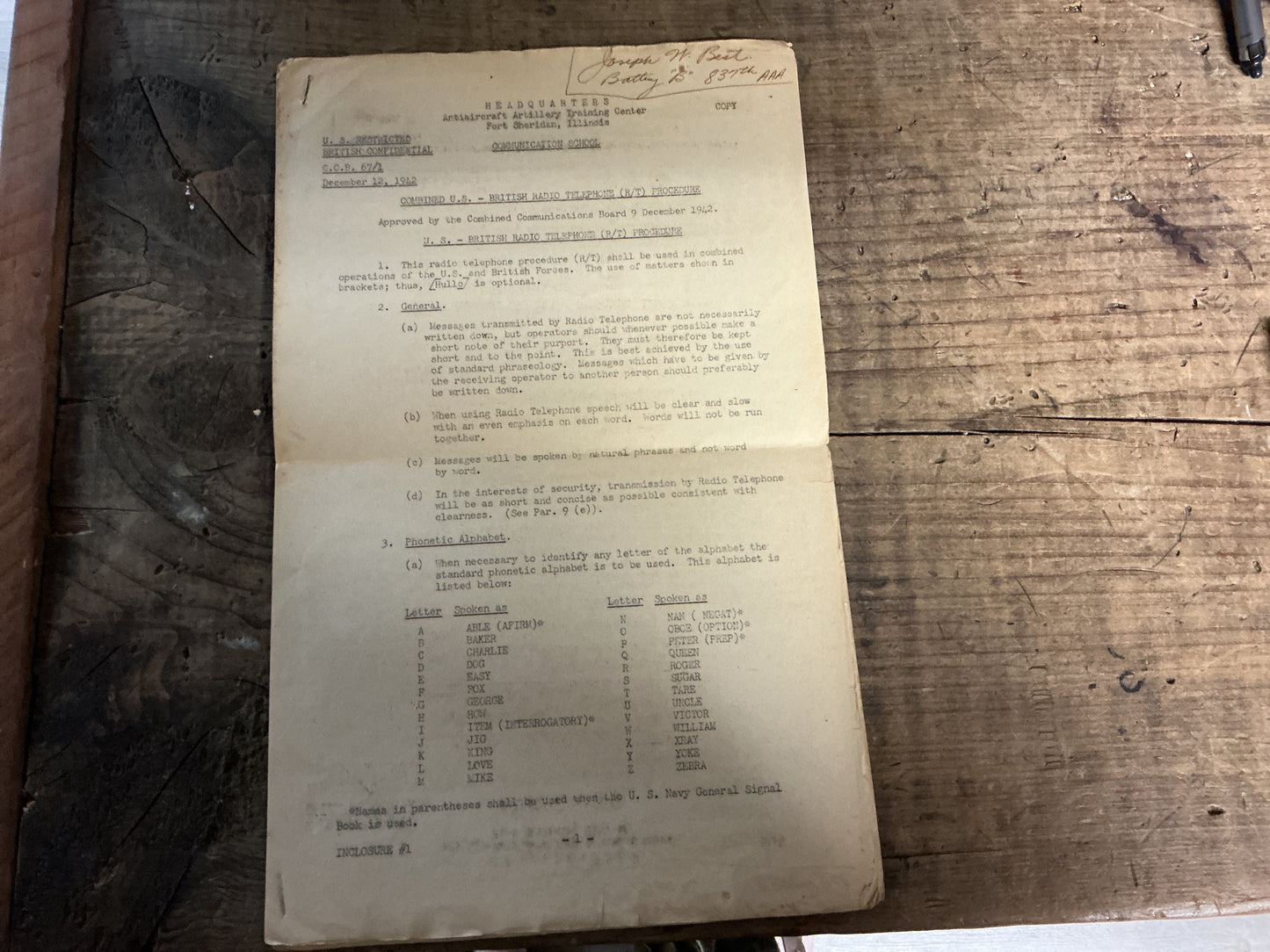 WWII U.S. Army Antiaircraft Artillery Communications & Coast Artillery Training Archive-Joseph W. Best, Battery B, 837th AAA