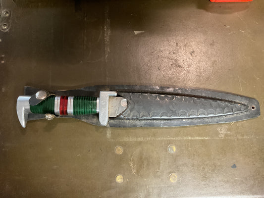 WWII Theatre Knife Green Red & Silver Handle