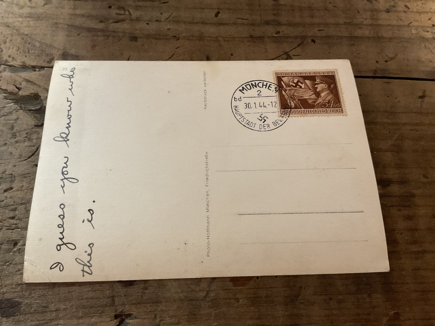 1944 Nazi Germany Adolf Hitler Portrait Postcard-Michener Special Cancel-Michel 865 Stamp