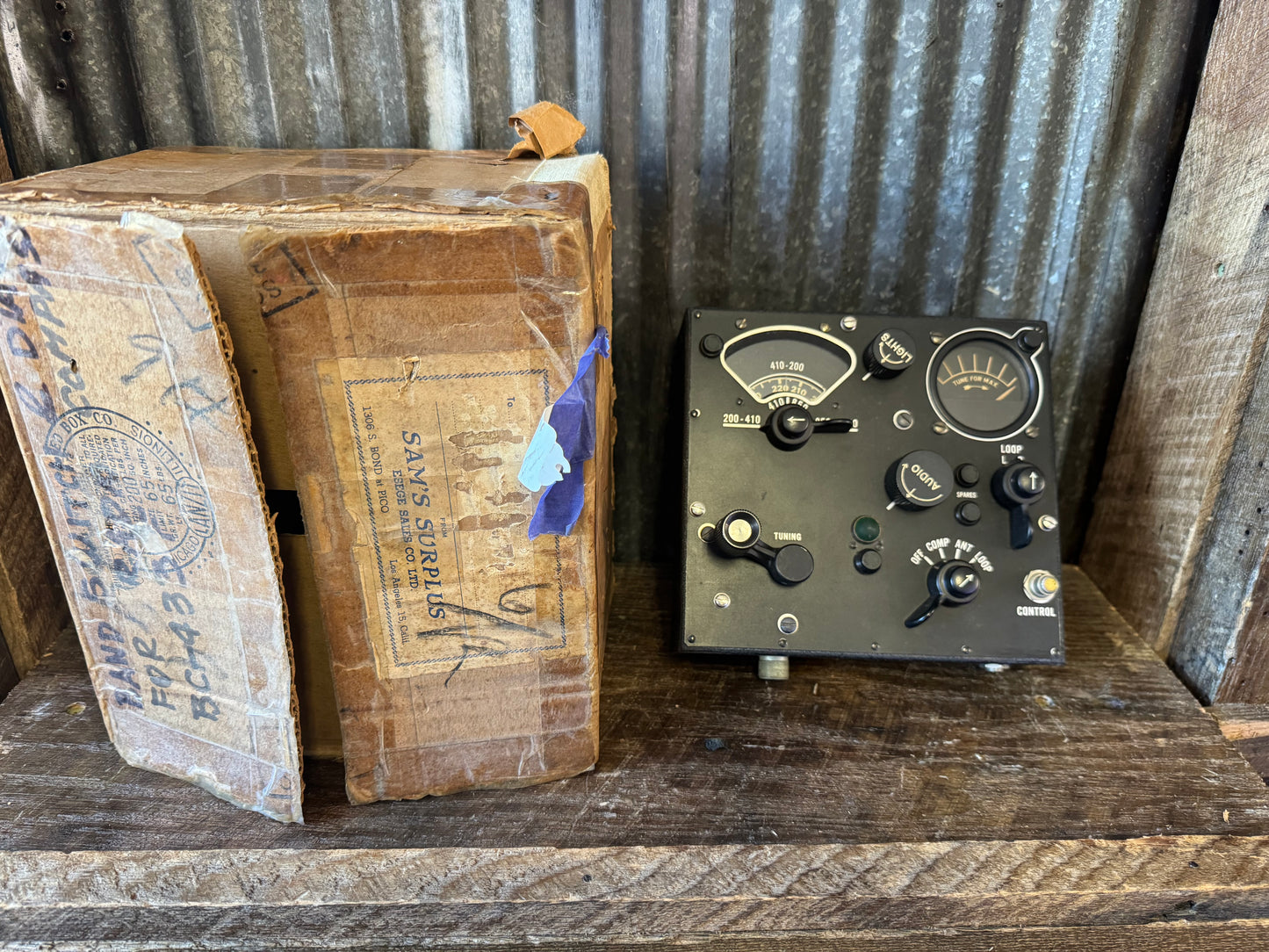 Original WWII U.S. Army Air Corps Radio Direction Finding (RDF) setup, used in aircraft for navigation and signal tracking.