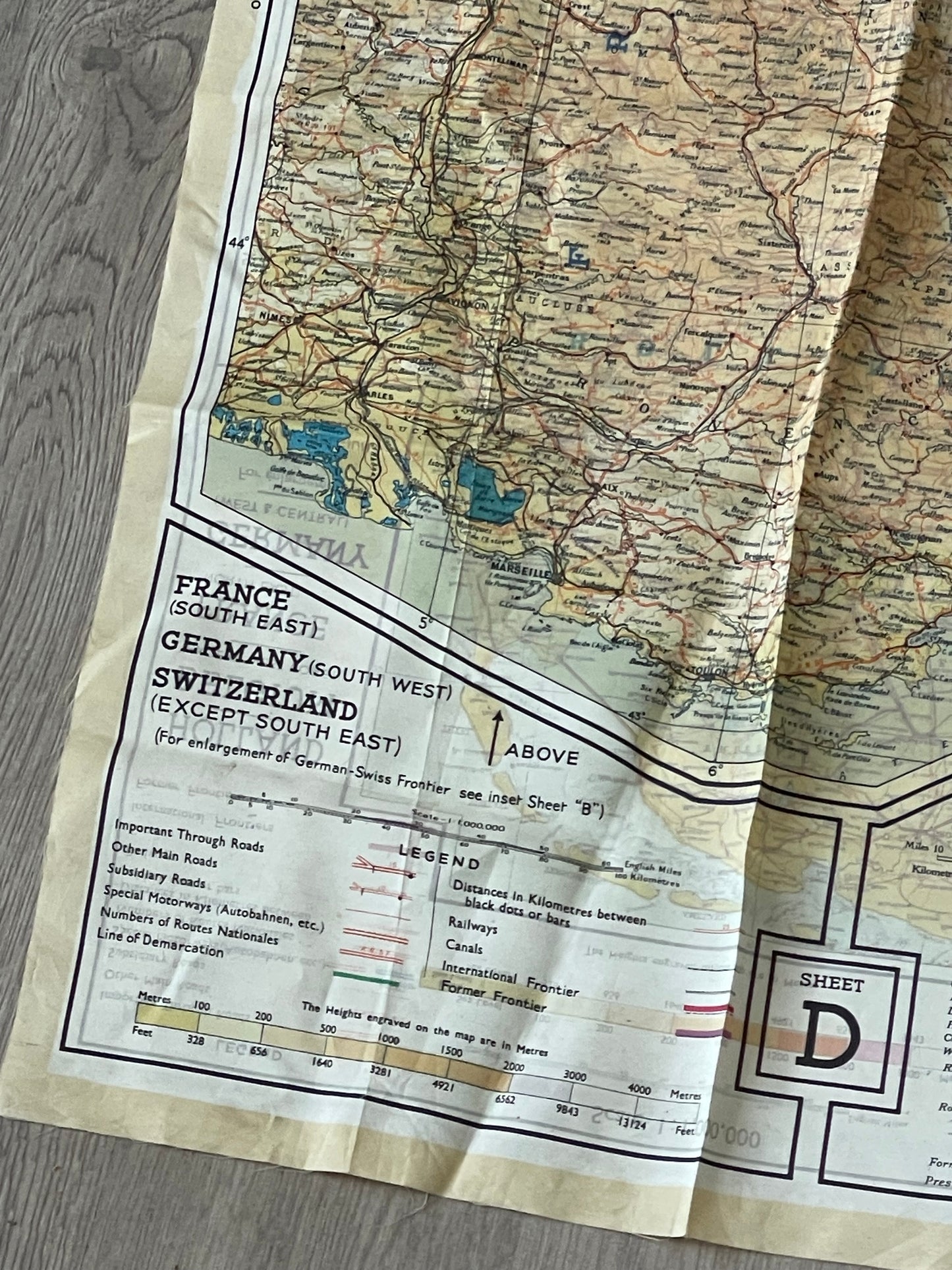 Original WWII Allied MI9 Silk Escape & Evasion Map 43/C–43/D – France, Germany, Belgium, Holland & Switzerland
