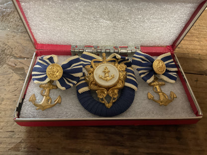 Vintage WWII-era Naval Anchor Medal-Style Sweetheart Brooch & Earring set in Case