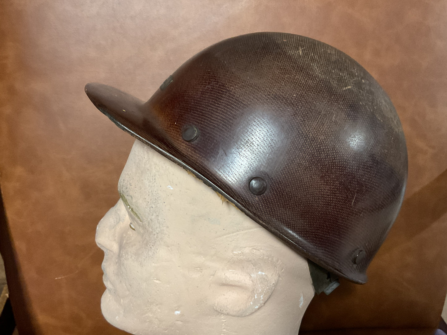 Vintage MSA Skullgard Brown Phenolic Hard Hat-Industrial Mining Helmet-USA
