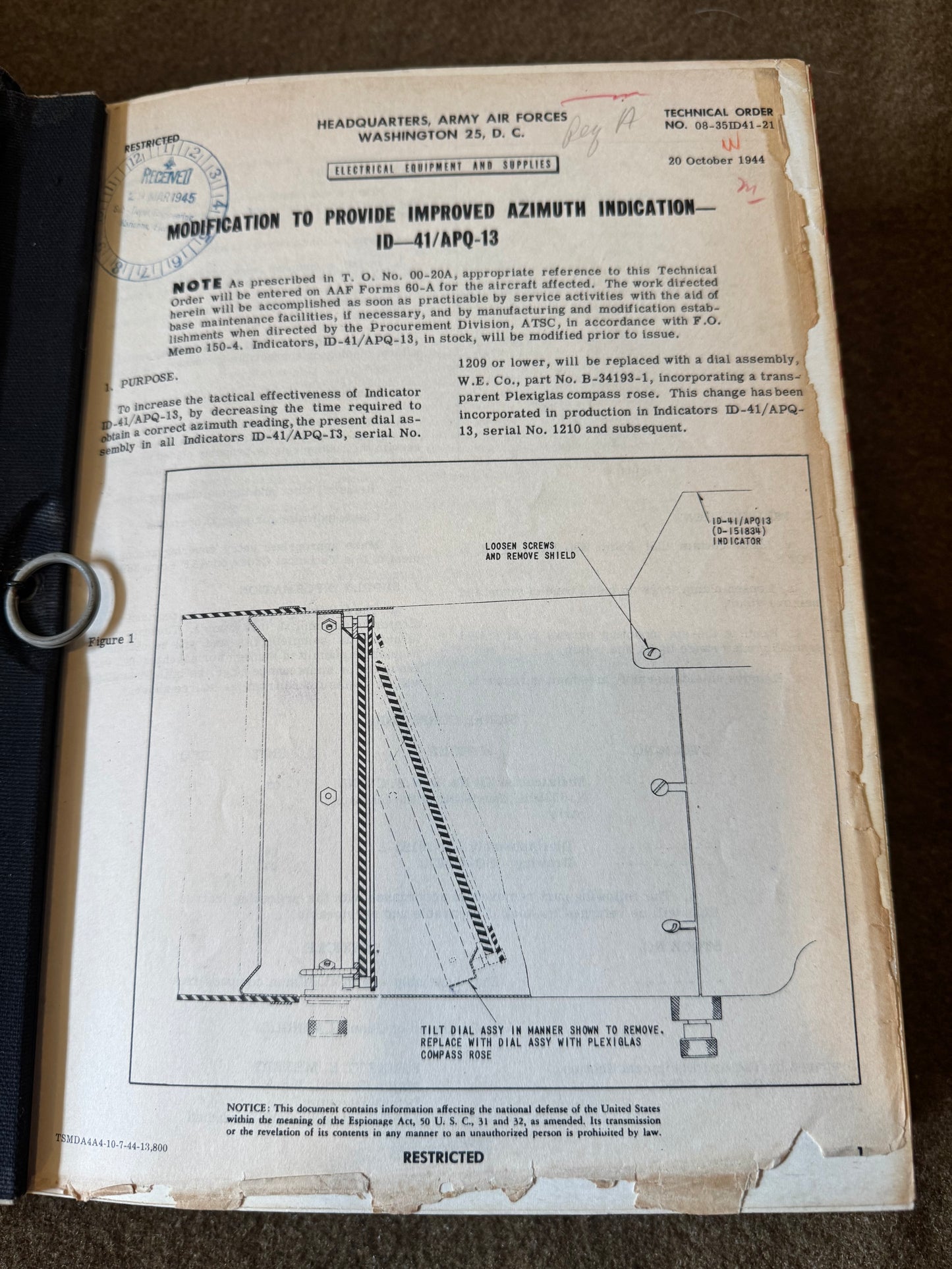 WWII AAF AN/APQ-13 Radar Binder
Original 1944 technical order