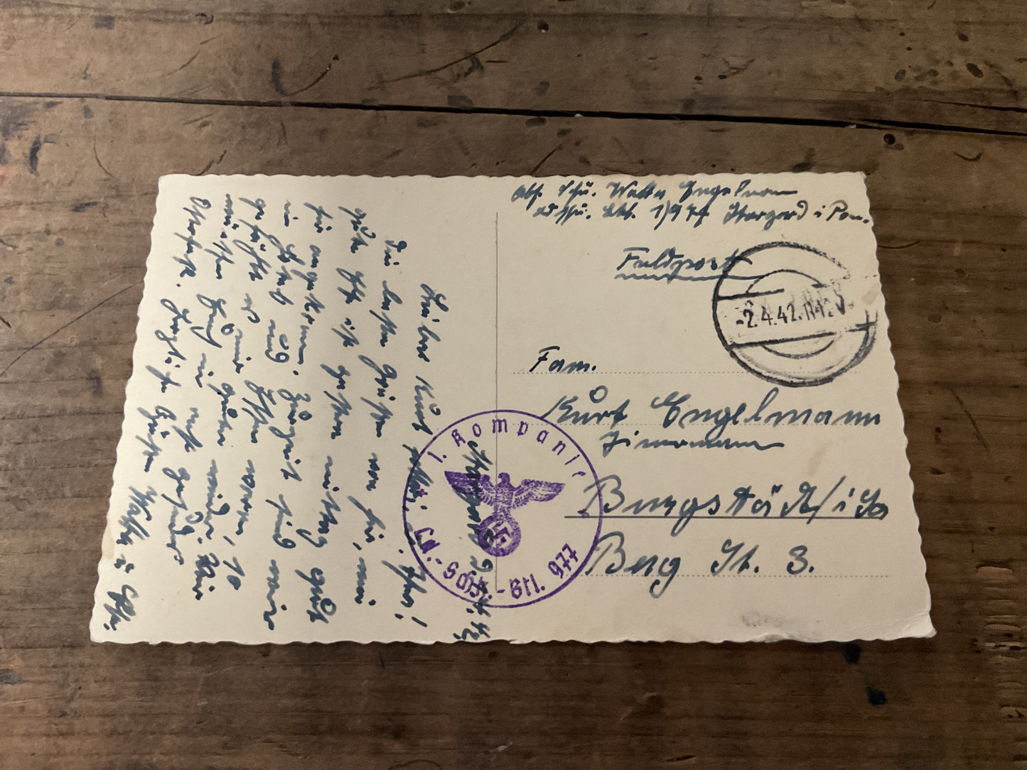 WWII German Engelmann Family Feldpost & Postcard Archive-Burgstadt Saxony 1940-1942-Military Unit Stamps