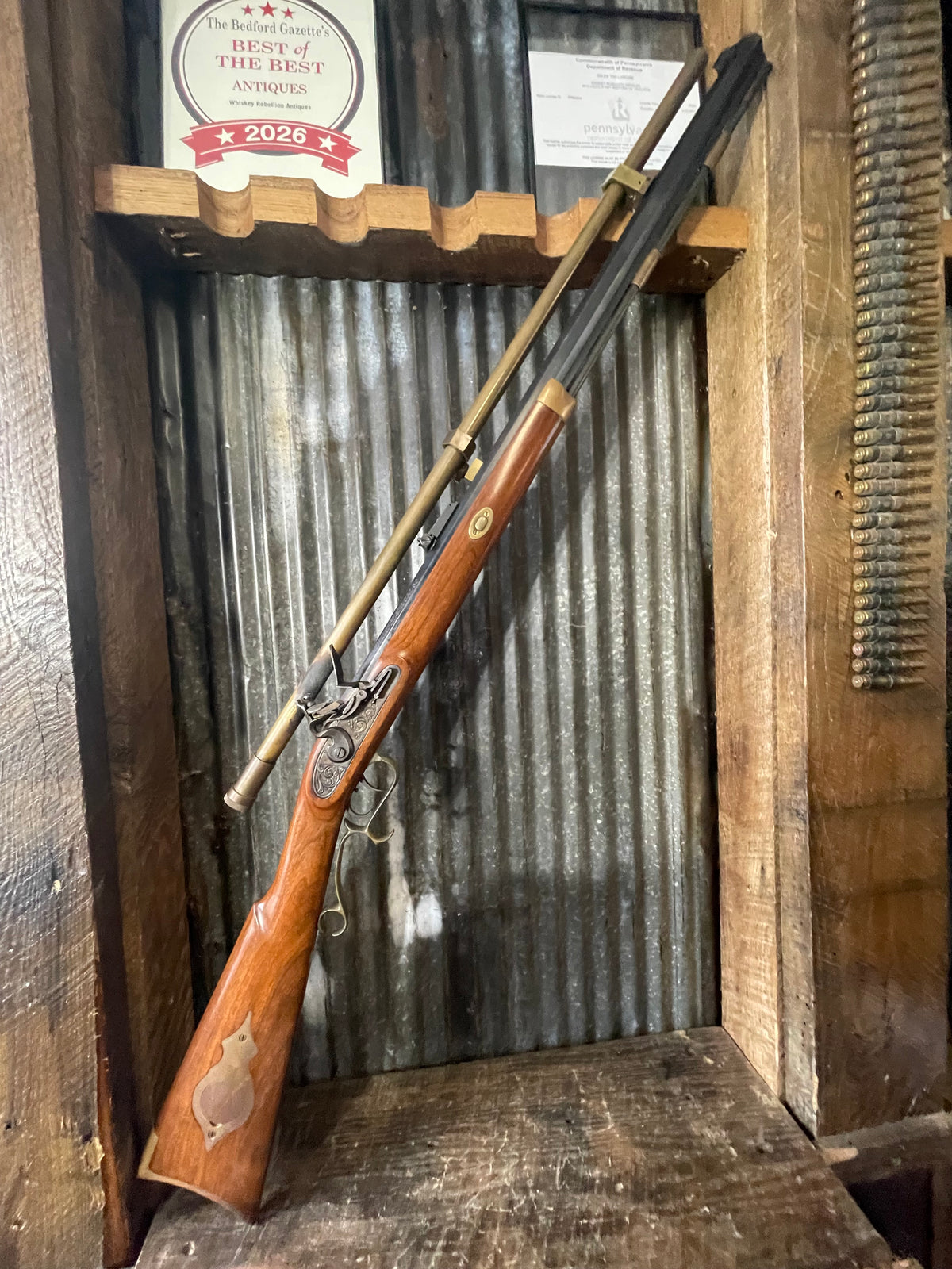 Thompson/Center Hawken .50 Caliber Muzzleloader – Lyman 4x Scope – Brass Accessories