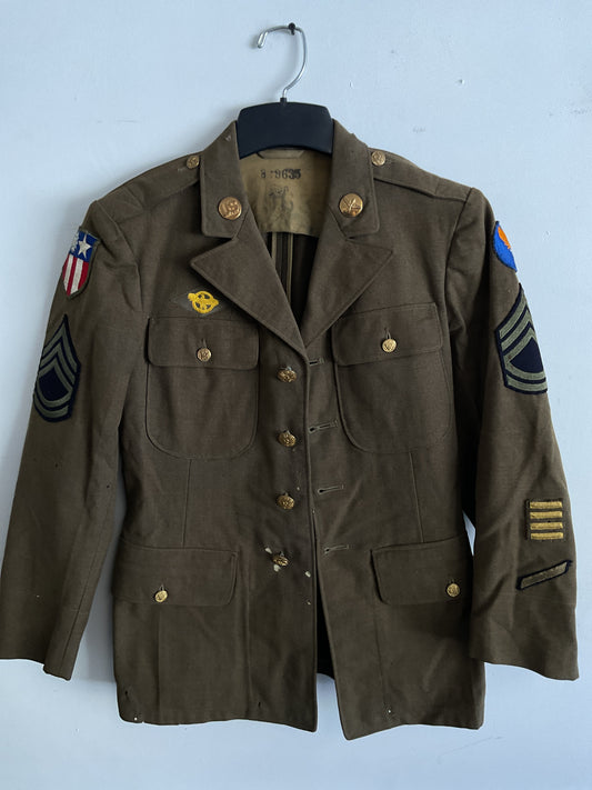 WWII U.S. Army China-Burma-India Theater Service Dress Jacket - Sergeant Rank with Ruptured Duck Patch - Size 35S