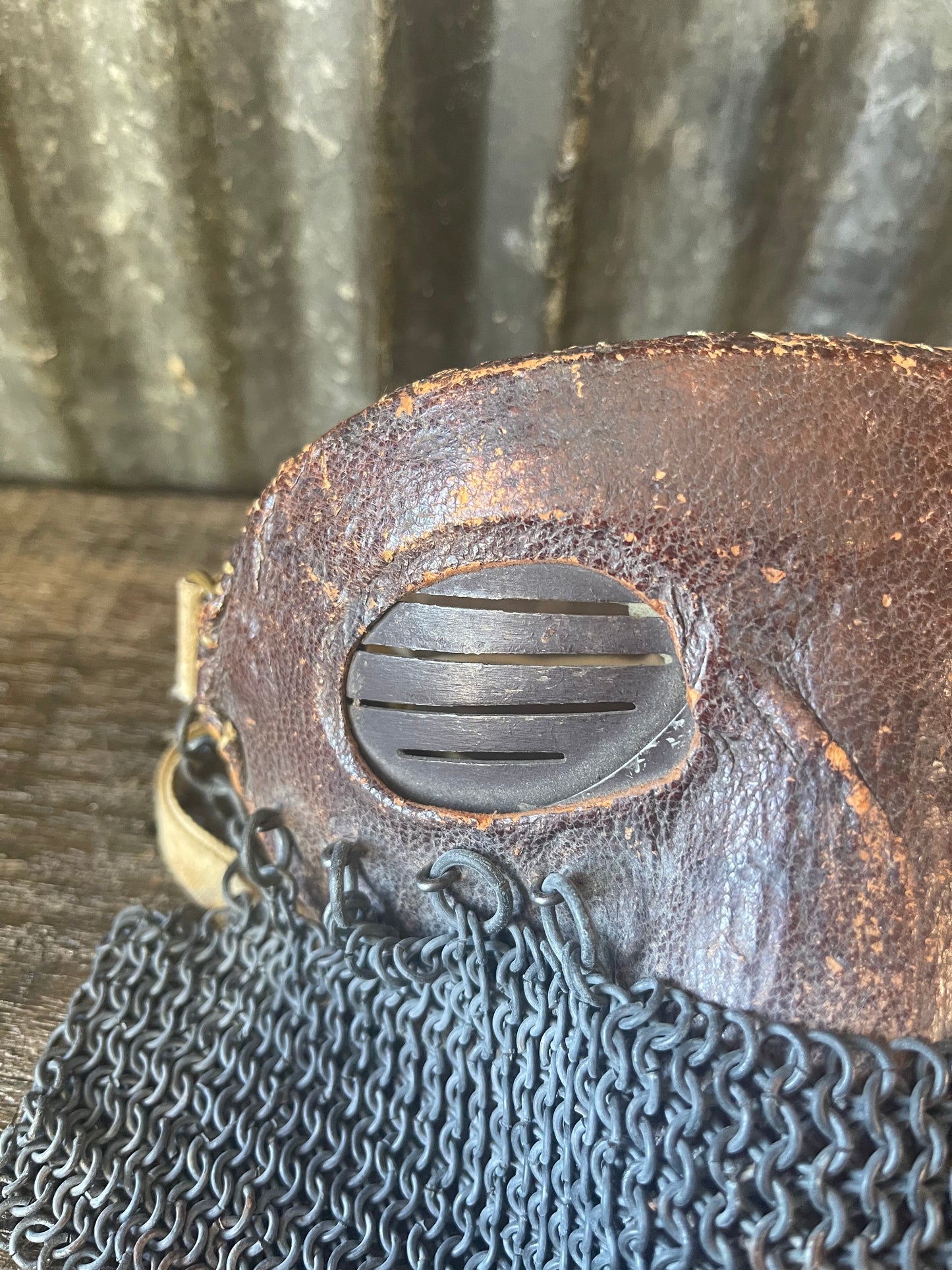 WWI British Tank Crew “Splatter Mask” – Leather & Chainmail – Original Royal Tank Corps