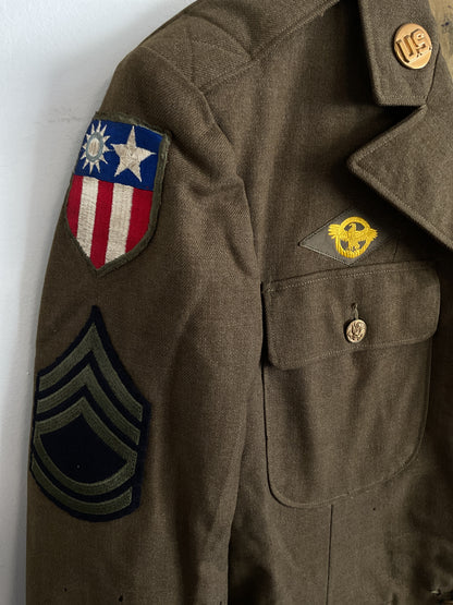WWII U.S. Army China-Burma-India Theater Service Dress Jacket - Sergeant Rank with Ruptured Duck Patch - Size 35S