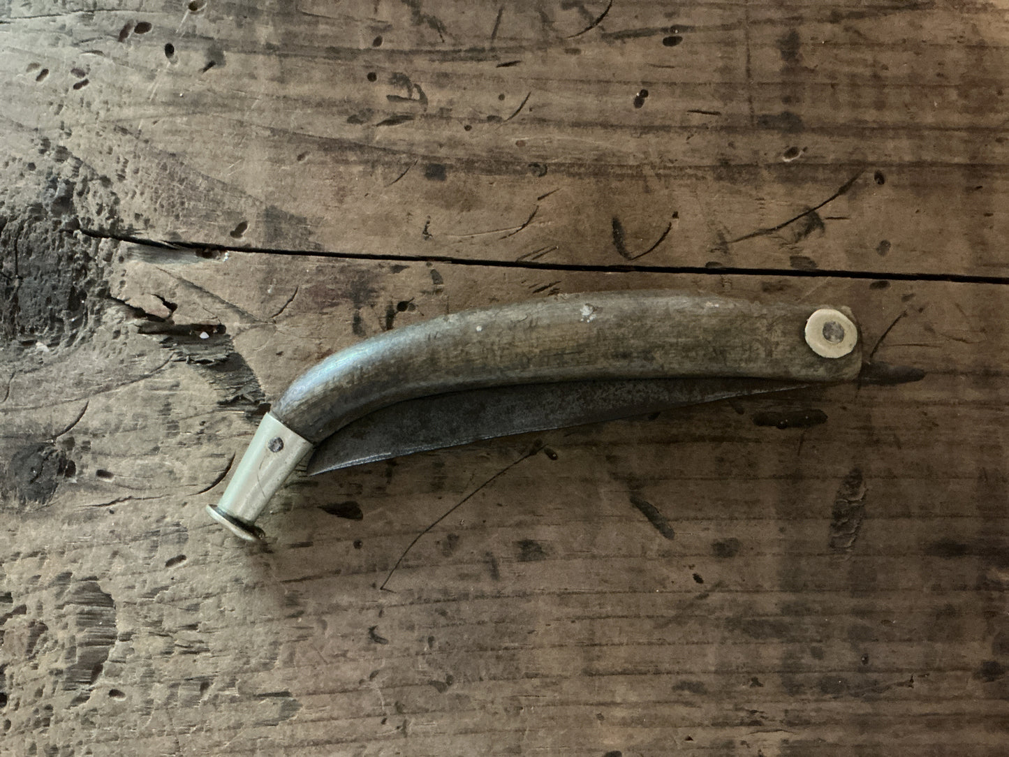 Antique Folding Pruning Knife-Curved Horn Handle-Vineyard Grafting Garden Pocket Knife