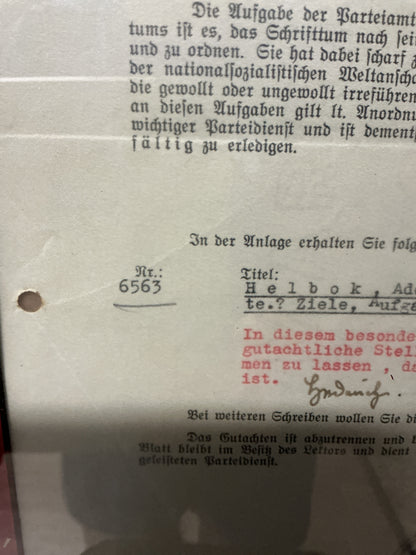 RARE!! 1937 Third Reich Party Official Examination Commission Letter-NSDAP Literary Review Commission-Berlin