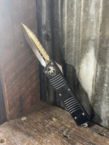 Microtech Combat Troodon D/E Dark Satin Serrated OTF Knife — New in Box w/ Sheath & Paperwork