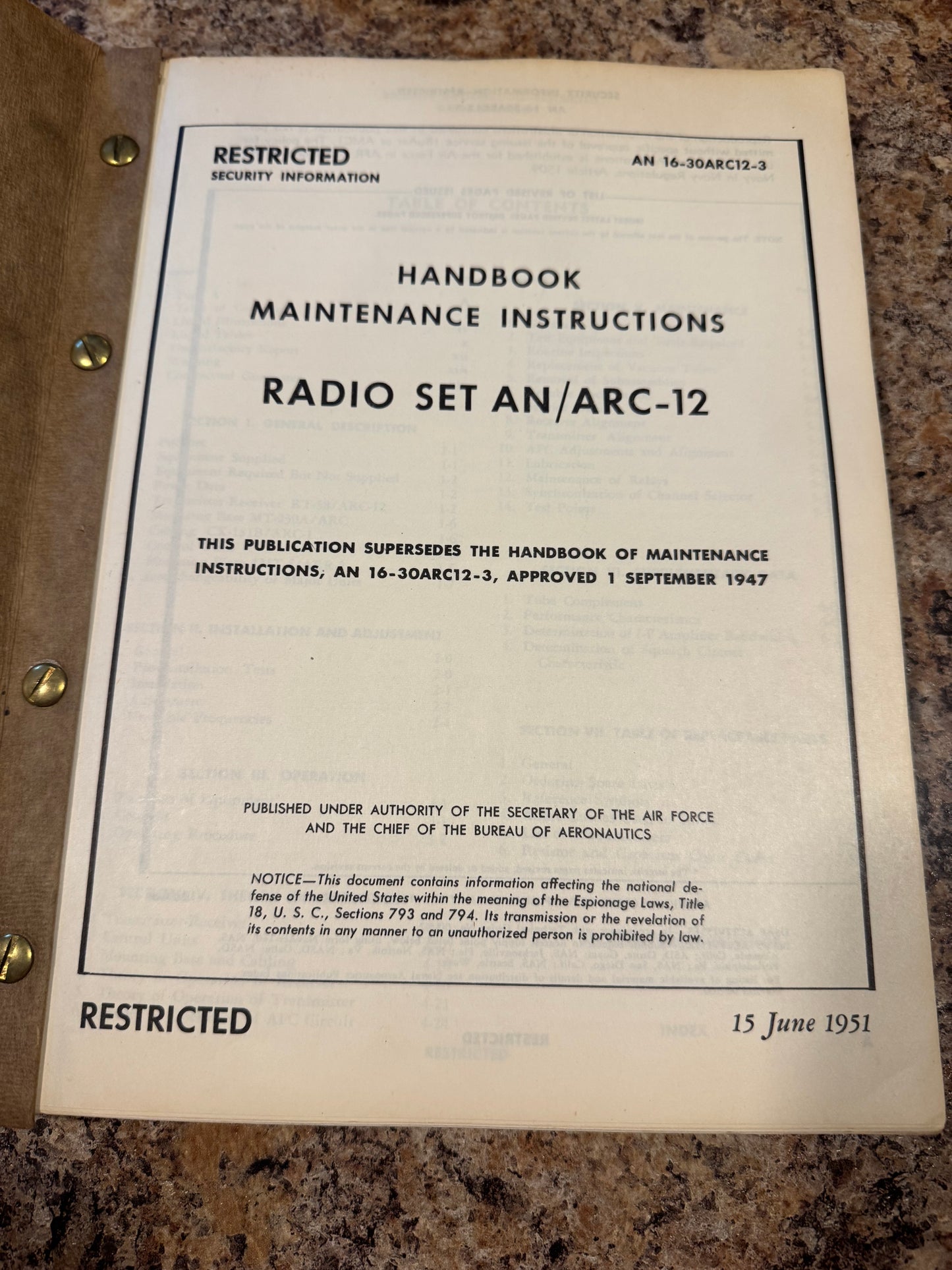 U.S. Air Force Radio Set AN/ARC-12 Maintenance Manual – 1951