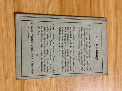 Original 1945 British Occupation Zone German Personalausweis-Hamburg-Allied Post WWII ID Document
