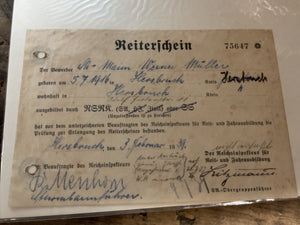 Original 1939 German Reuterschein-SA Riding Certificate-Third Reich Era-Pre WWII