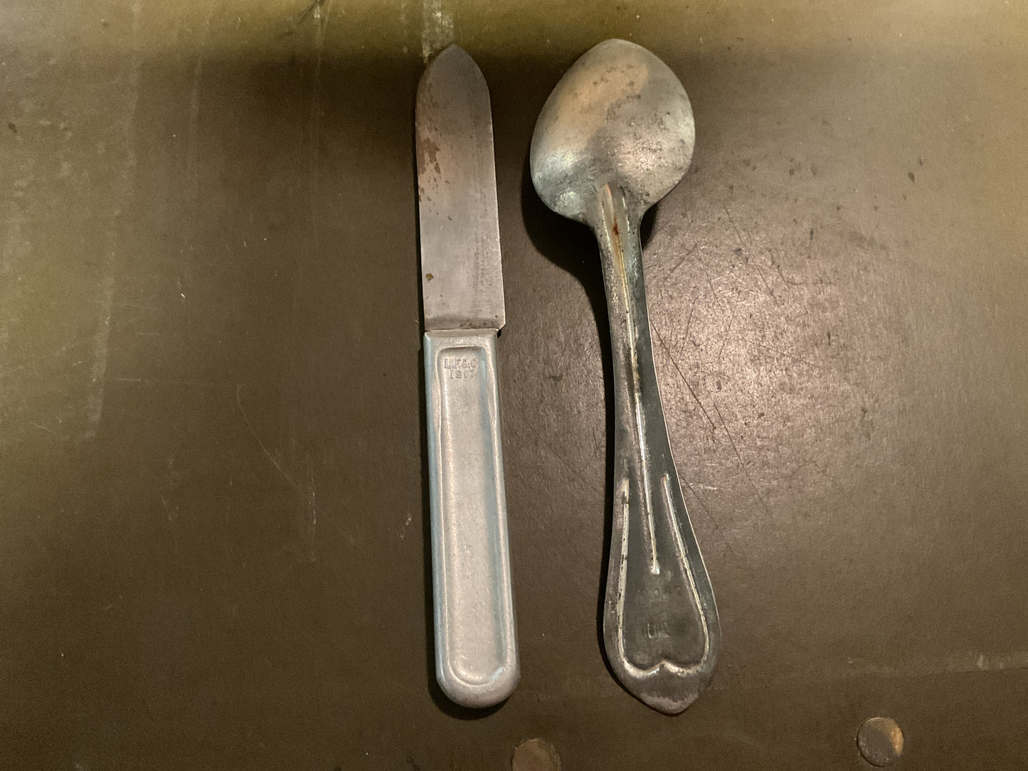 WWI US Mess Kit Spoon RIA 1904 & Aluminum Handled Knife LF&C 1917