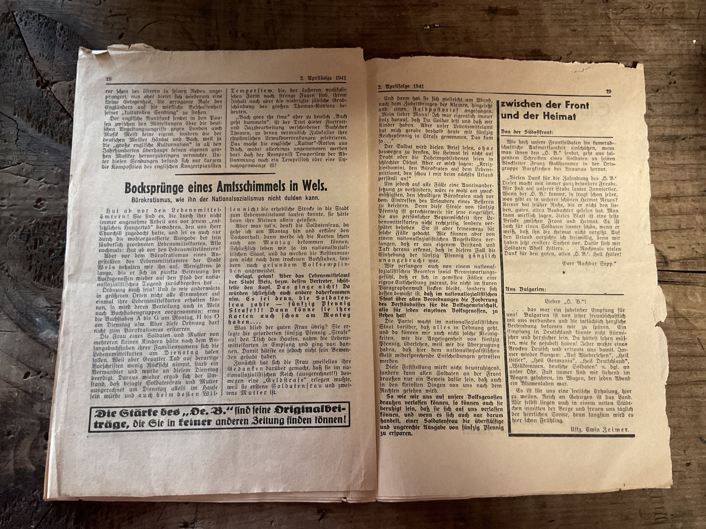 WWII German Propaganda Newspaper-Die O.E. Feldpost-Hitler’s Birthday Issue-2 April 1941 Issue