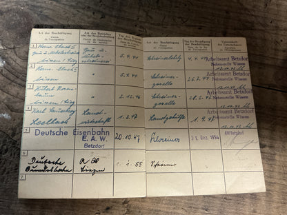 Original 1947 German Berufsbuch (Professional Employment Book)-Named to Willi Kolb