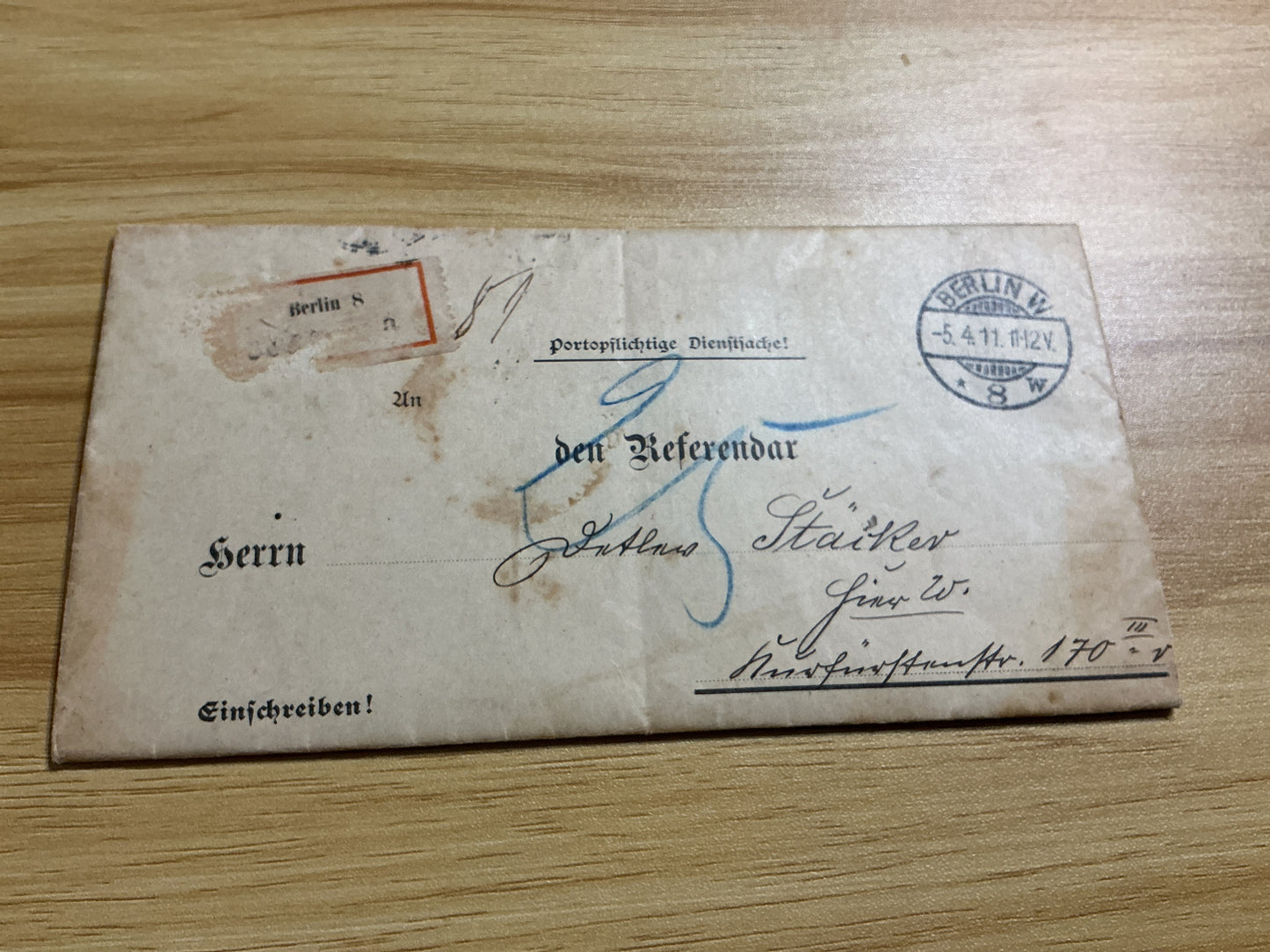 1917 Imperial Germany Justice Examination Commission Document & Registered Envelope-Berlin-WWI